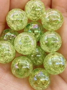 Green acrylic crackle bubble beads with AB rainbow coating, straight hole DIY jewelry parts.
