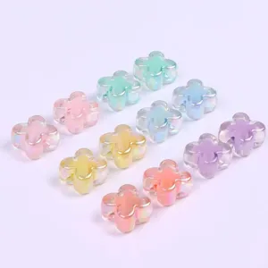 Colorful acrylic four leaf clover beads with AB color for DIY jewelry making and craft projects