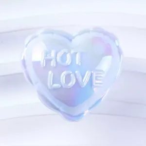 Glossy iridescent heart phone grip holder with embossed hot love text design items