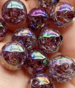 Acrylic crackle bubble beads AB color straight hole round beads for handmade DIY necklaces.