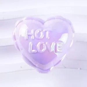 Purple heart acrylic charm accessory featuring embossed hot love text detail for DIY crafts.