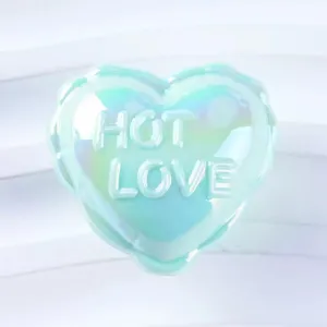 Iridescent heart acrylic charm pendant shiny pastel love letters accessory craft DIY part