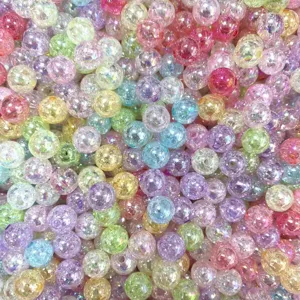 Colorful Cracked Acrylic Round Beads AB Coated Loose Beads For DIY Handmade Necklace Bag Jewelry Making Accessories