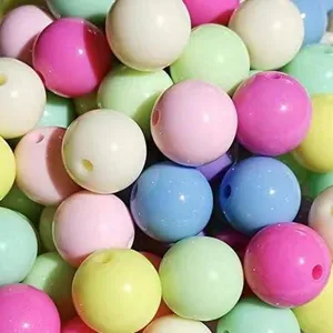Colorful Acrylic Round Beads Candy Macaron Smooth Hole Loose Beads For DIY Jewelry Making Craft Bracelet Accessories