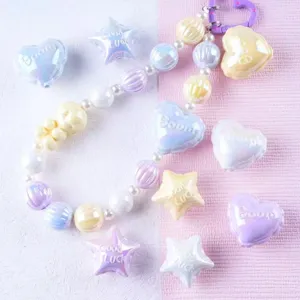 Colorful acrylic star heart bead lanyard phone charm diy craft accessories cute style.