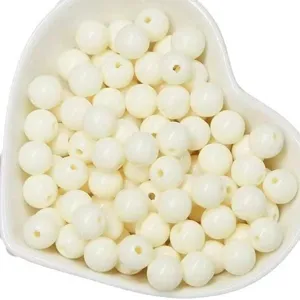 White acrylic round beads with straight hole, loose spacer beads for DIY jewelry making.