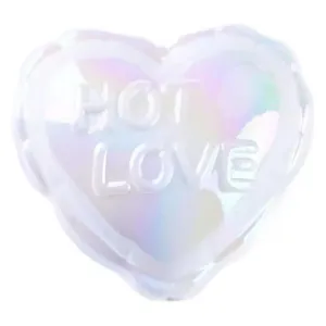 Iridescent heart acrylic bead with embossed letters for DIY jewelry making main view.