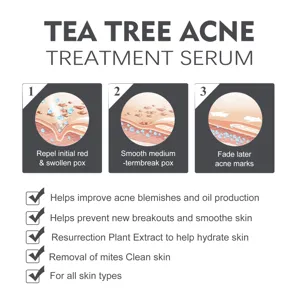 Teebaum Akne Behandlungsererum Detail mit 3 Schritten Akne Reparatur und Hautberuhigung.