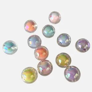 Closeup detail of iridescent acrylic AB coated round beads for DIY jewelry making and craft.