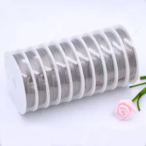 Detail shot of multiple rolls of steel beading wire for DIY jewelry making and crafting.