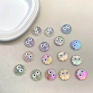 Colorful translucent flower cookie beads with cute googly eyes for DIY phone charms jewelry.