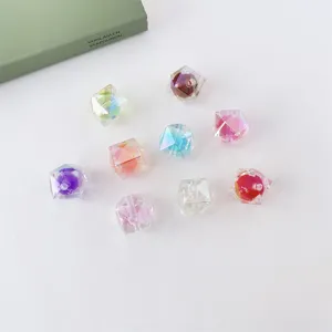Acrylic heart UV-coated faceted loose beads, colorful DIY handmade jewelry making accessories.