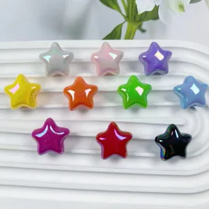 Close-up detail of colorful glossy acrylic star beads for handmade DIY jewelry crafting.