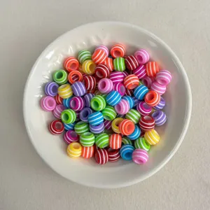 5mm bunte gestreifte Acrylperlen für DIY Schmuckherstellung, gemischte Regenbogen Perlen.