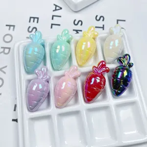 Close up of colorful acrylic carrot beads, shiny AB finish DIY jewelry pendant material detail.