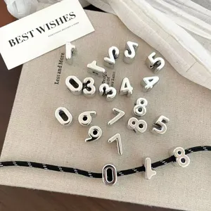 Silver number charms large hole acrylic beads DIY jewelry making bracelet phone chain