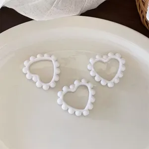 White beaded heart charms diy accessories cute resin heart pendants for crafts handmade 3pcs
