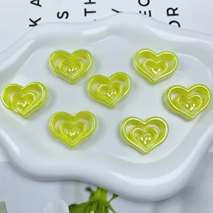 Abalorios de corazón triple de acrílico con revestimiento AB para cadena de teléfono diy
