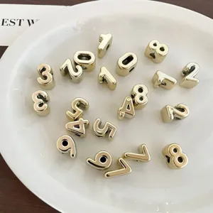 Gold acrylic number beads for diy jewelry making large hole loose beads for phone chain