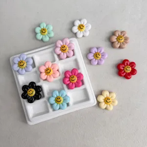 Colorful resin smiley flower cabochons DIY charms for hair accessories jewelry making