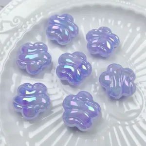 Acrylic iridescent purple plum blossom beads detail view for DIY bracelet jewelry accessories