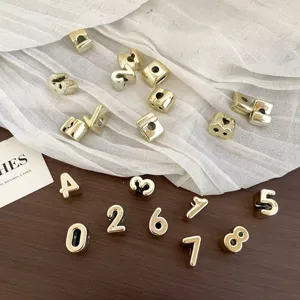 Gold acrylic number beads, large hole DIY loose beads for phone chains, jewelry making accessories.