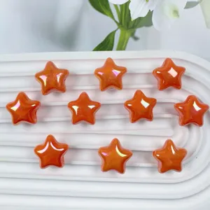 Close-up of 20mm shiny orange star acrylic beads, perfect for DIY handmade jewelry making.