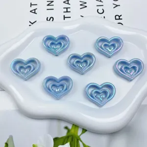 Cuentas de corazón triples de acrílico con acabado AB para accesorios de joyería DIY
