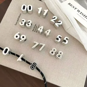 Silver large hole number beads acrylic DIY charms for phone chains bracelets jewelry making.