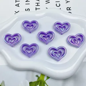 Cuentas de corazón triples de acrílico AB para cadenas de teléfono y materiales de joyería