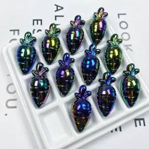 Acrylic AB iridescent carrot beads for DIY jewelry making, phone charms and pendants.
