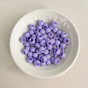 5mm lila gestreifte Acryl Perlen lose fuer DIY Schmuckherstellung, Bastelzubehoer.