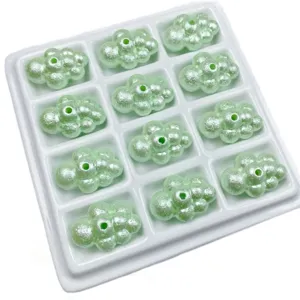 Cuentas de nube acrílicas con agujero, acabado perlado verde, joyería DIY y dijes de teléfono.