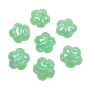 Green acrylic wave flower beads with UV plating for DIY jewelry making bracelets and phone chains