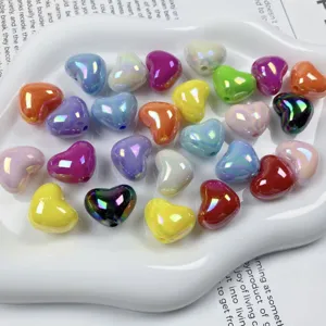 Colorful Acrylic Heart Loose Beads AB Color Plated DIY Handmade Jewelry Accessories For Phone Chain Keychain Making