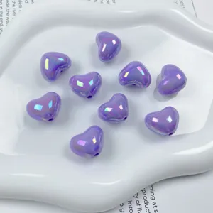 Purple iridescent acrylic heart loose beads for DIY handmade jewelry and phone charm making.