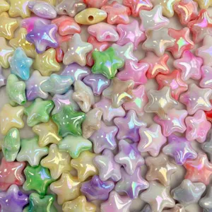 Detail shot of colorful AB pearlescent star beads for DIY jewelry making crafts accessories.