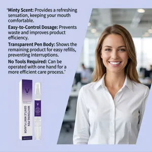 Detailed view of the gentle teeth whitening pen highlighting transparent body and mint flavor.