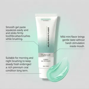Dentifrice gel blanchissant à la menthe, réduit la plaque et garde votre haleine fraîche chaque jour.