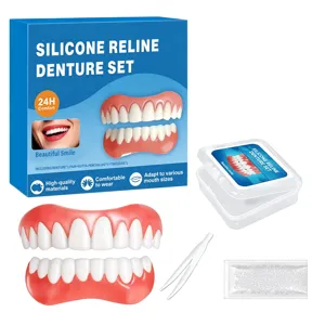 Silicone Reline Denture Set with Upper Lower Teeth Fitting Beads and Portable Storage Box