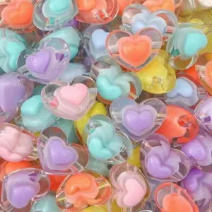 Acrylic AB Color Plated 3D Heart Loose Beads Transparent DIY Handmade Bracelet Car Hanging Hair Rope Jewelry Accessories Wholesale