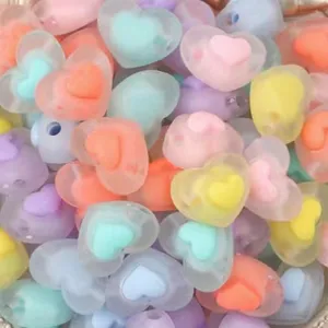 Colorful matte acrylic 3D double heart loose beads for DIY handmade bracelets and crafts.