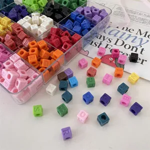 Colorful acrylic square letter beads mix for DIY handmade jewelry necklace accessories.