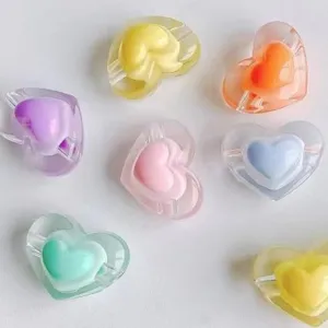 Colorful translucent acrylic 3D heart loose beads for handmade bracelets and unique gifts.