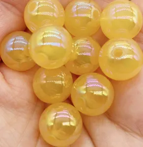 Perles rondes en acrylique couleur gelée jaune AB pour bijoux faits à la main colliers.