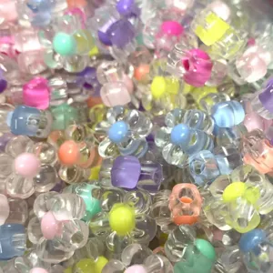 Colorful Acrylic Flower Loose Beads Frosted AB Color DIY Craft Jewelry Accessories