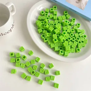 Acrylic square letter beads, green large hole alphabet beads for DIY jewelry making and necklaces.