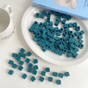 Dark teal acrylic square alphabet beads loose DIY jewelry making necklace accessories wholesale