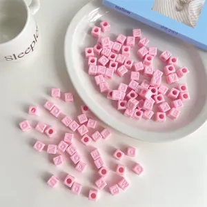 Acrylic square letter beads pink DIY charm loose beads necklace making accessories.