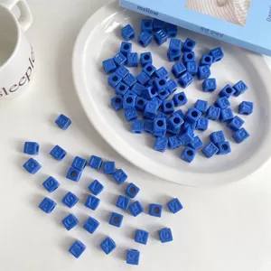 Blue acrylic square letter beads for DIY jewelry making, spacer beads for necklaces and bracelets.